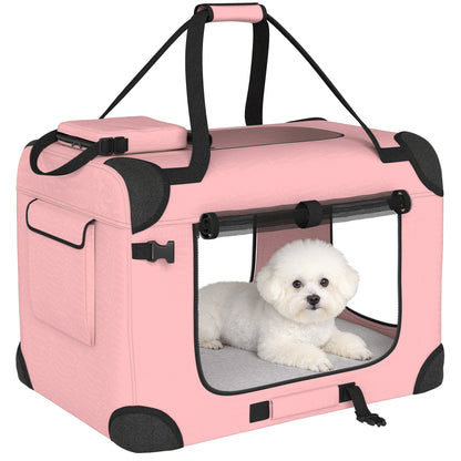Foldable Pet Carrier, 60 x 41.5 x 41 cm (23.6 x 16.3 x 16.1 in), Mesh Windows, Soft Cushion, 2 Handles, Travel Bag for Mini Dogs & Cats, Pink