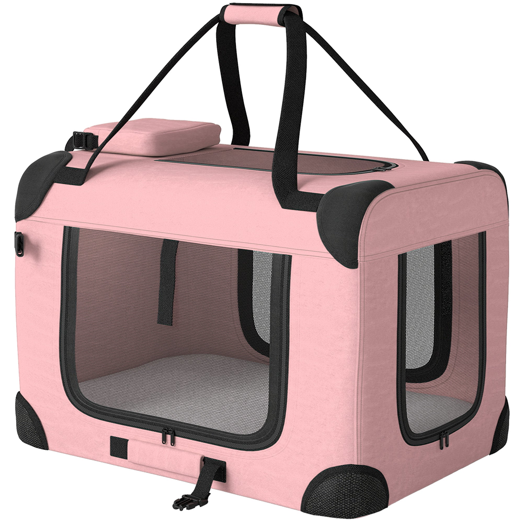 Foldable Pet Carrier, 60 x 41.5 x 41 cm (23.6 x 16.3 x 16.1 in), Mesh Windows, Soft Cushion, 2 Handles, Travel Bag for Mini Dogs & Cats, Pink