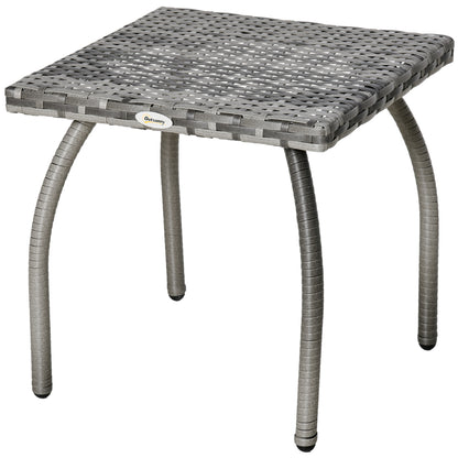 Rattan Garden Table Side Table with Metal Legs 30 kg Weight Capacity Outdoor Table for Patio Terrace Balcony 45x45x44 cm Gray