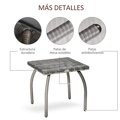 Rattan Garden Table Side Table with Metal Legs 30 kg Weight Capacity Outdoor Table for Patio Terrace Balcony 45x45x44 cm Gray