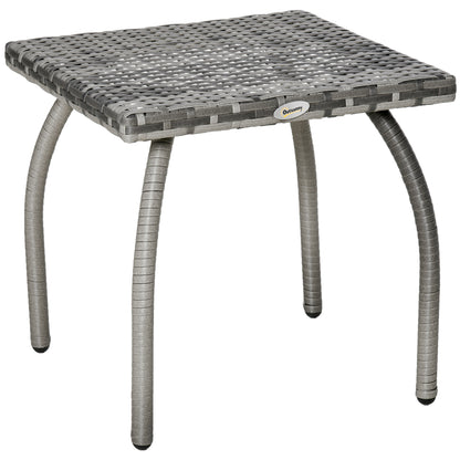 Rattan Garden Table Side Table with Metal Legs 30 kg Weight Capacity Outdoor Table for Patio Terrace Balcony 45x45x44 cm Gray