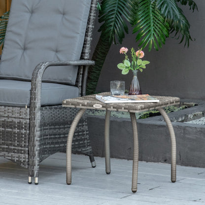 Rattan Garden Table Side Table with Metal Legs 30 kg Weight Capacity Outdoor Table for Patio Terrace Balcony 45x45x44 cm Gray