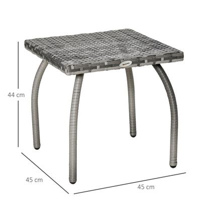 Rattan Garden Table Side Table with Metal Legs 30 kg Weight Capacity Outdoor Table for Patio Terrace Balcony 45x45x44 cm Gray