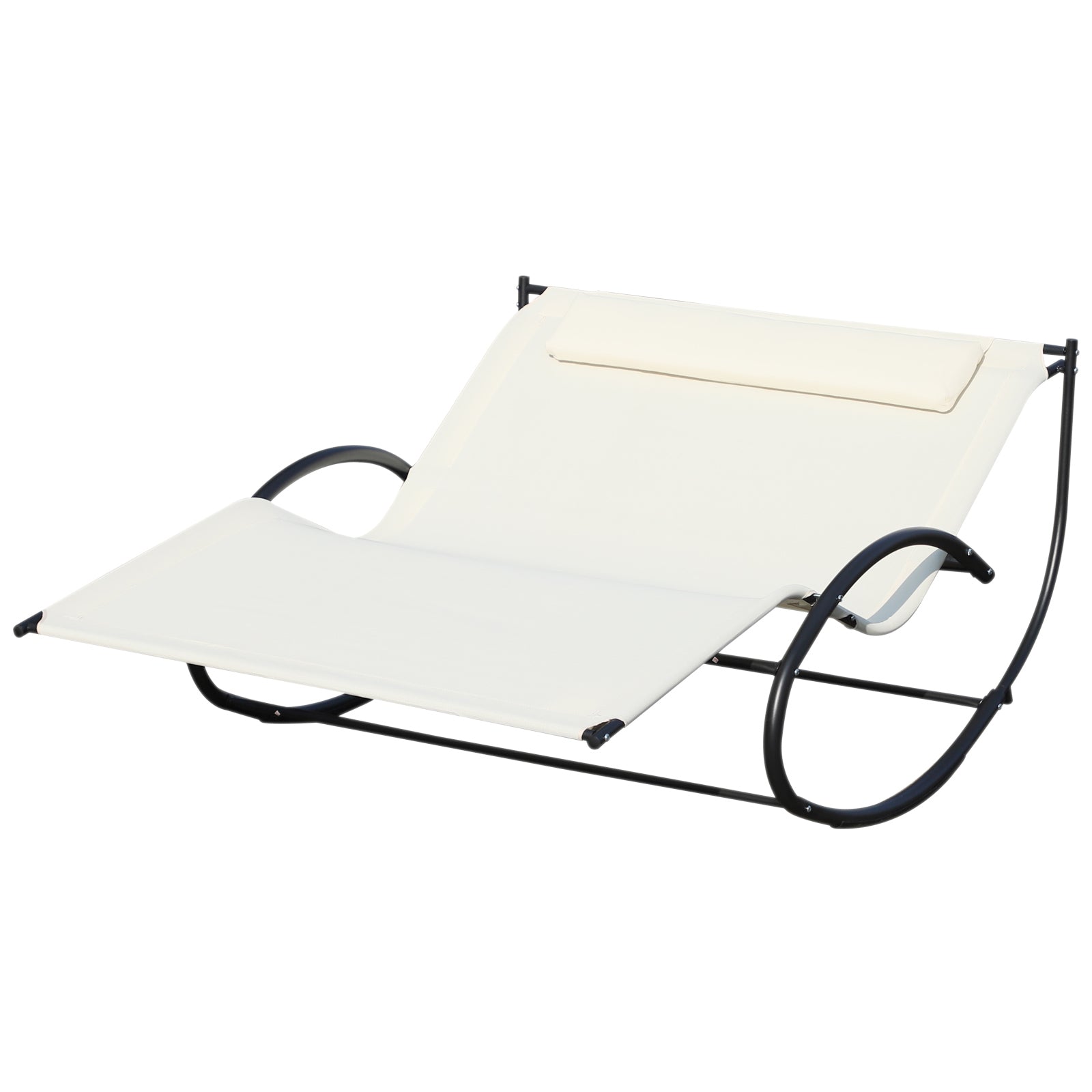 Double Sunbed, Garden Rocking Lounger in Metal and Texteline, 140x200x36-88cm, Cream White