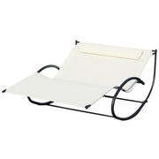 Double Sunbed, Garden Rocking Lounger in Metal and Texteline, 140x200x36-88cm, Cream White
