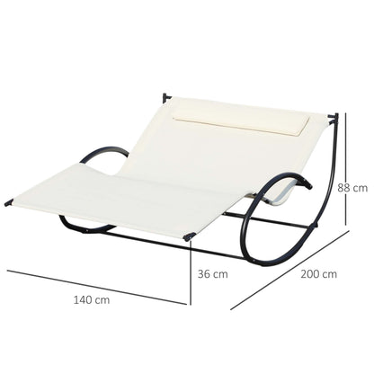 Double Sunbed, Garden Rocking Lounger in Metal and Texteline, 140x200x36-88cm, Cream White