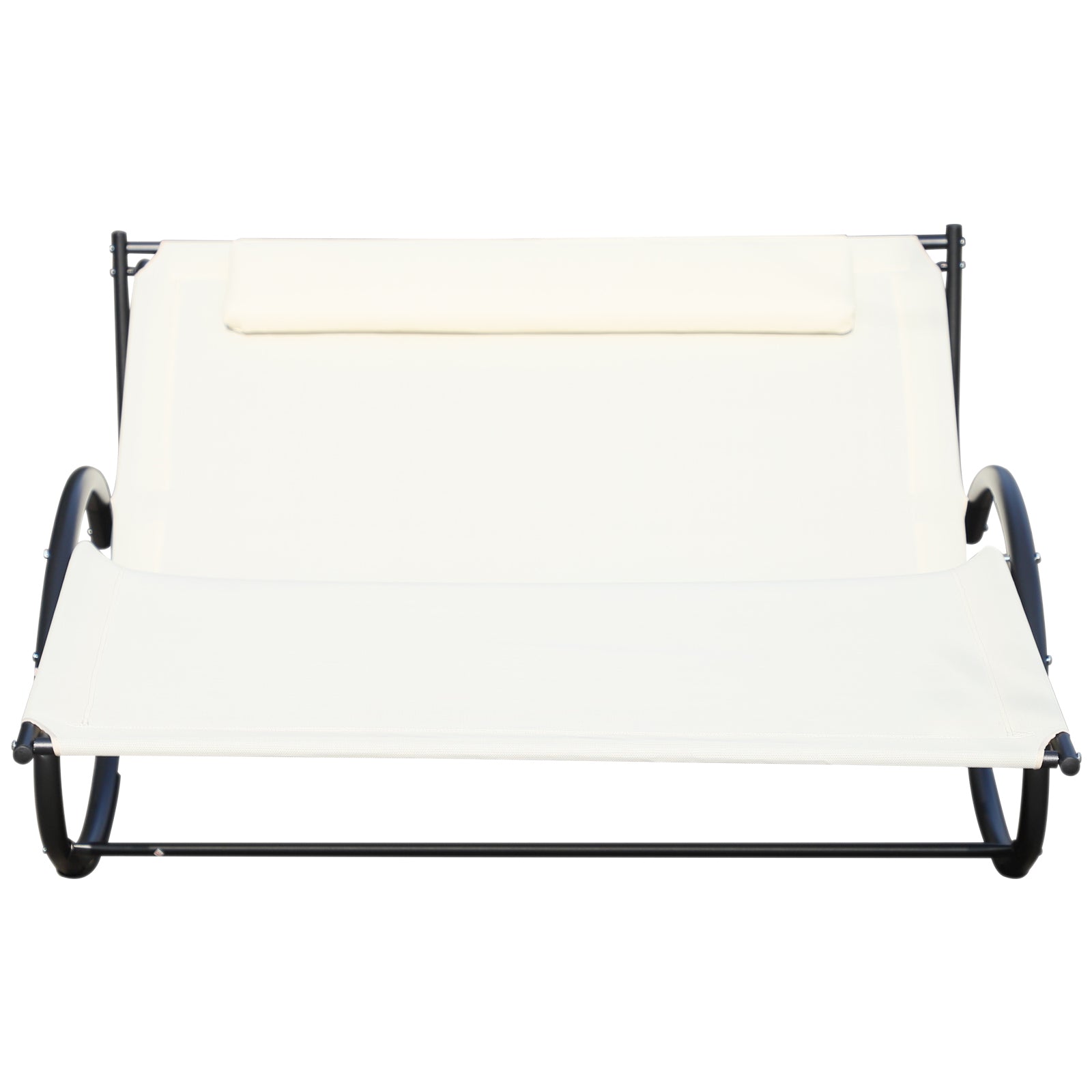 Double Sunbed, Garden Rocking Lounger in Metal and Texteline, 140x200x36-88cm, Cream White