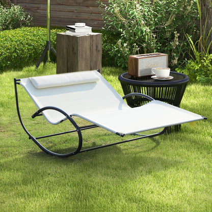 Double Sunbed, Garden Rocking Lounger in Metal and Texteline, 140x200x36-88cm, Cream White