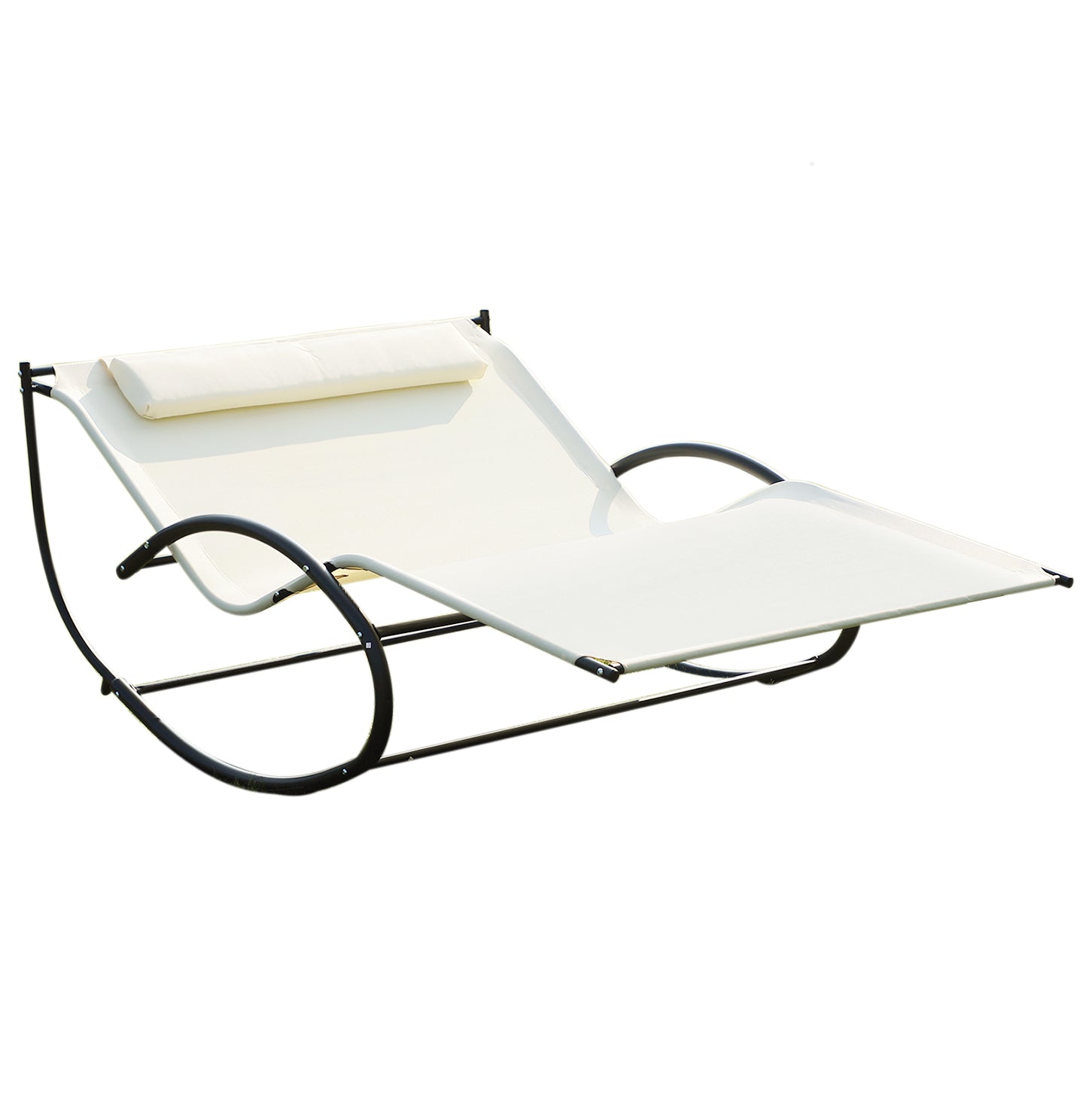 Double Sunbed, Garden Rocking Lounger in Metal and Texteline, 140x200x36-88cm, Cream White