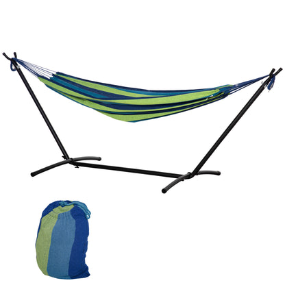 Hammock with Stand 310x117 cm Portable Camping Hammock with Adjustable Height Carry Bag 264 lbs Load Capacity for Patio Terrace Striped Green and Blue