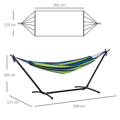 Hammock with Stand 310x117 cm Portable Camping Hammock with Adjustable Height Carry Bag 264 lbs Load Capacity for Patio Terrace Striped Green and Blue