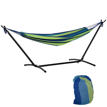 Hammock with Stand 310x117 cm Portable Camping Hammock with Adjustable Height Carry Bag 264 lbs Load Capacity for Patio Terrace Striped Green and Blue