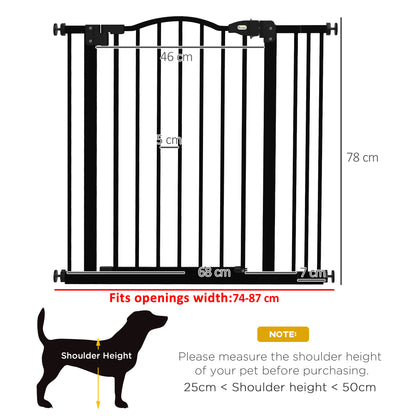 78 cm Indoor Dog Gate, Safety Dog Gate, Extendable Dog Barrier 74-87 cm with Double Lock and Auto Close for Stairs and Door, Black