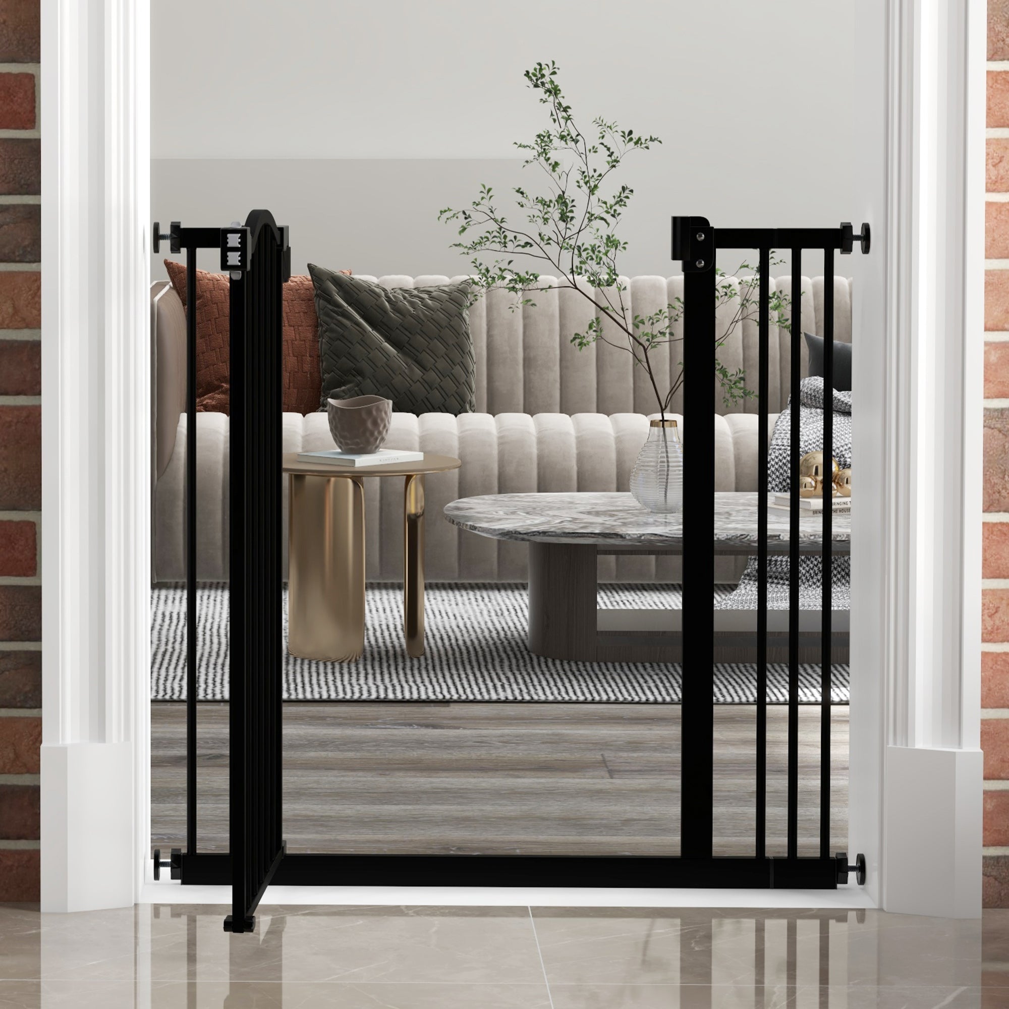 78 cm Indoor Dog Gate, Safety Dog Gate, Extendable Dog Barrier 74-87 cm with Double Lock and Auto Close for Stairs and Door, Black