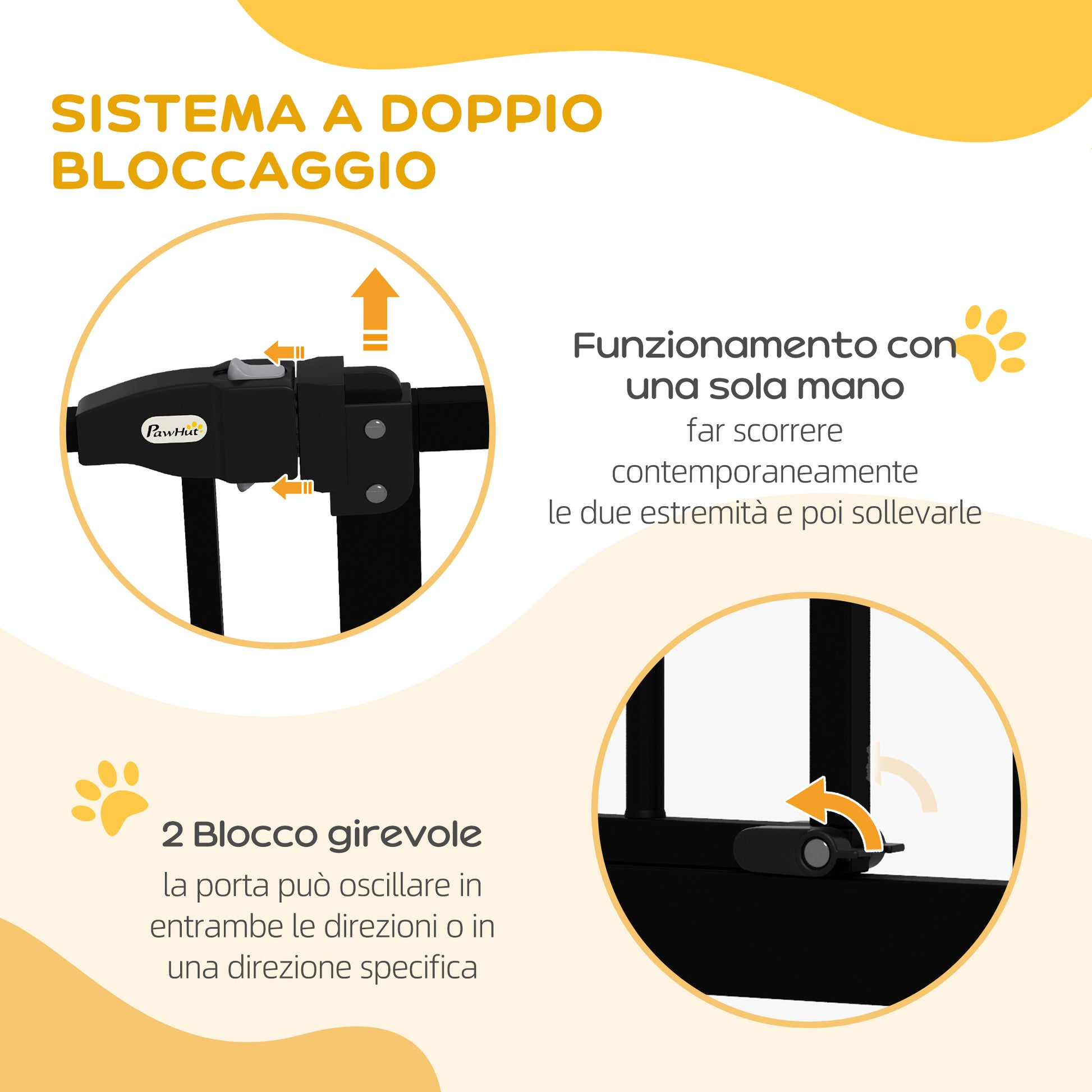 78 cm Indoor Dog Gate, Safety Dog Gate, Extendable Dog Barrier 74-87 cm with Double Lock and Auto Close for Stairs and Door, Black