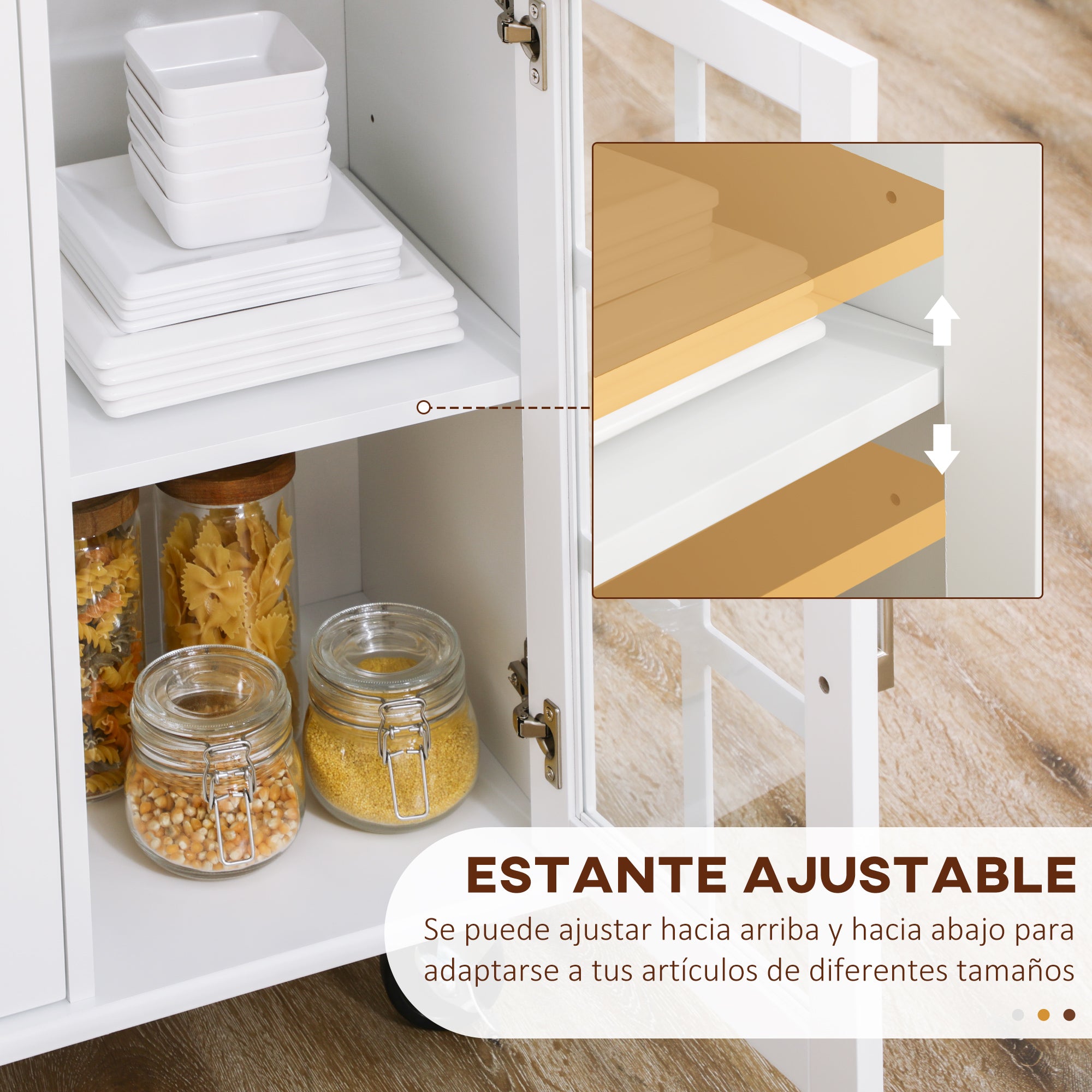 Kitchen Cart Kitchen Island on Wheels Multifunctional with 2 Drawers 3 Glass Doors Towel Rack and Spice Rack 124.5x39.5x90 cm White
