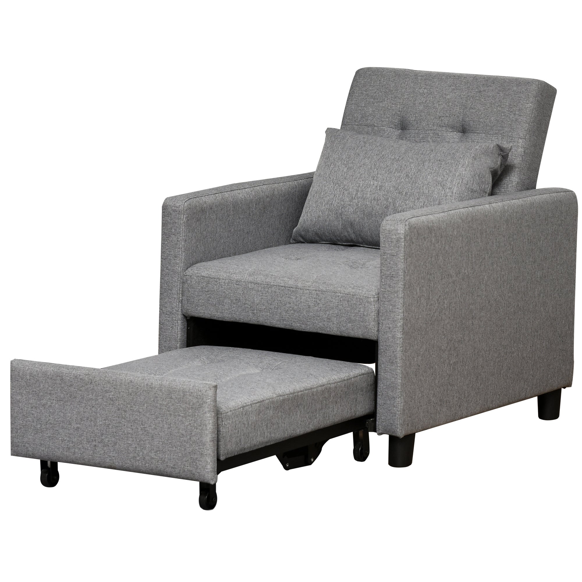3-in-1 Single Sofa Bed Upholstered in Linen with 3-level Adjustable Backrest and Padded Pillow for Office Bedroom Living Room 69x82.5x84 cm Gray