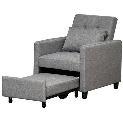 3-in-1 Single Sofa Bed Upholstered in Linen with 3-level Adjustable Backrest and Padded Pillow for Office Bedroom Living Room 69x82.5x84 cm Gray