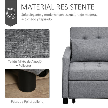 3-in-1 Single Sofa Bed Upholstered in Linen with 3-level Adjustable Backrest and Padded Pillow for Office Bedroom Living Room 69x82.5x84 cm Gray