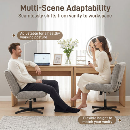 Swivel Lounge Chair, Velvet-Look Height-Adjustable Accent Chair with Steel Cross Base, Padded Reading Chair for Living Room & Bedroom, Gray