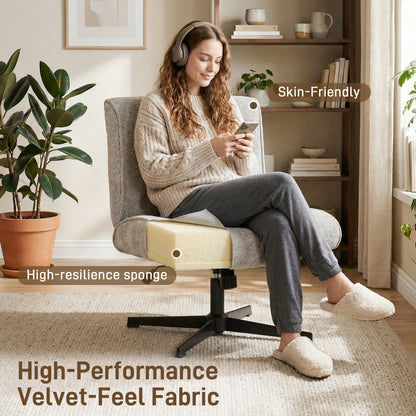 Swivel Lounge Chair, Velvet-Look Height-Adjustable Accent Chair with Steel Cross Base, Padded Reading Chair for Living Room & Bedroom, Gray