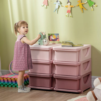 Drawer Cabinet for Kids with Storage Space Storage Boxes Toy Organizer Toy Chest Six Levels for Kids' Room 3-6 Years Children's Furniture Pink 75 x 37 x 56.5 cm