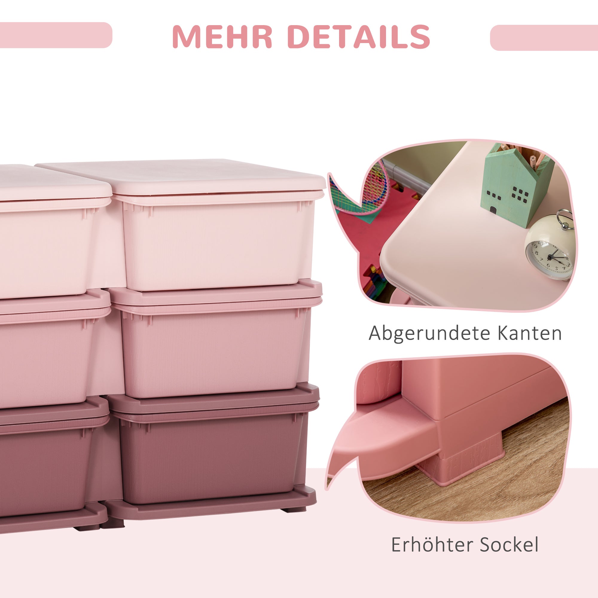 Drawer Cabinet for Kids with Storage Space Storage Boxes Toy Organizer Toy Chest Six Levels for Kids' Room 3-6 Years Children's Furniture Pink 75 x 37 x 56.5 cm