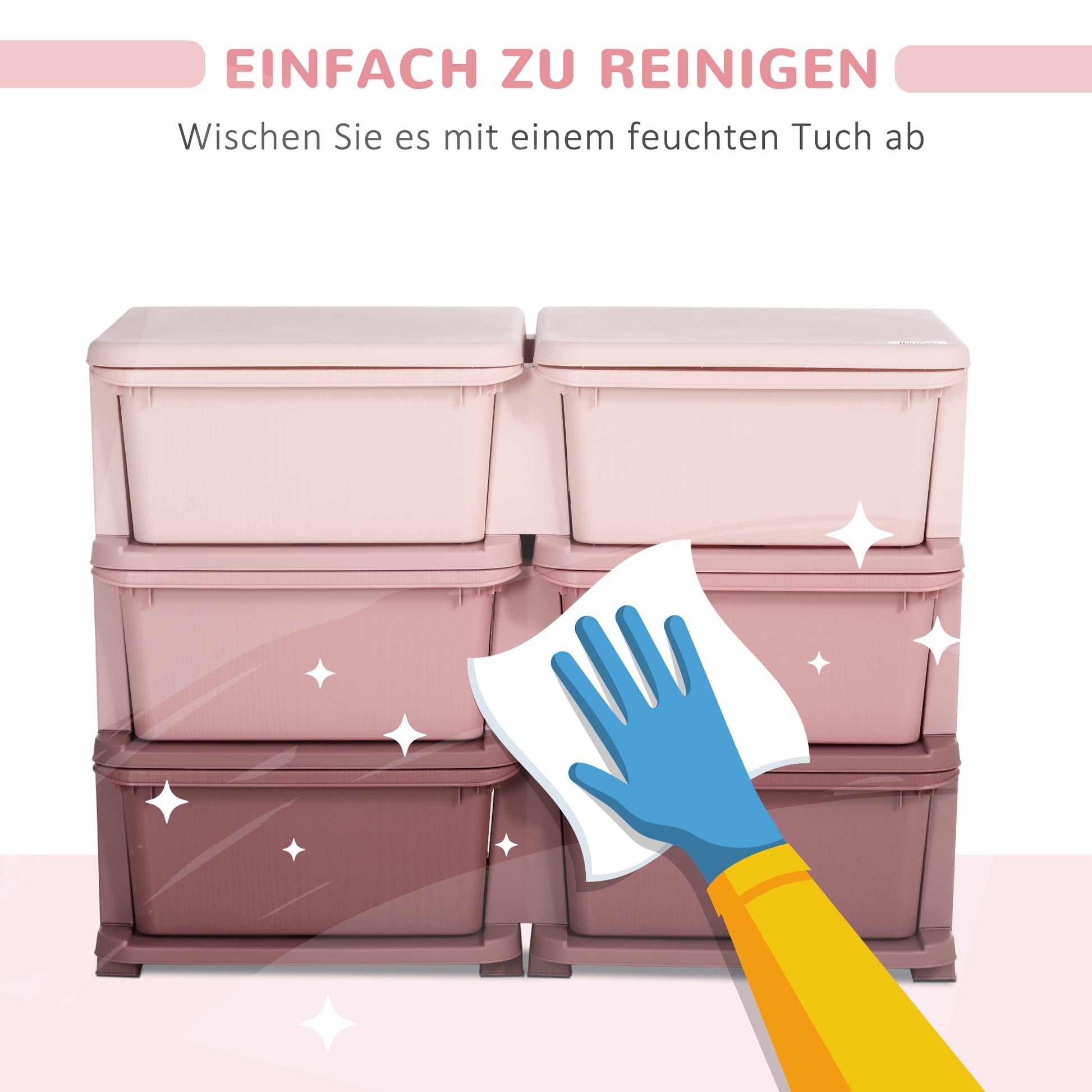 Drawer Cabinet for Kids with Storage Space Storage Boxes Toy Organizer Toy Chest Six Levels for Kids' Room 3-6 Years Children's Furniture Pink 75 x 37 x 56.5 cm