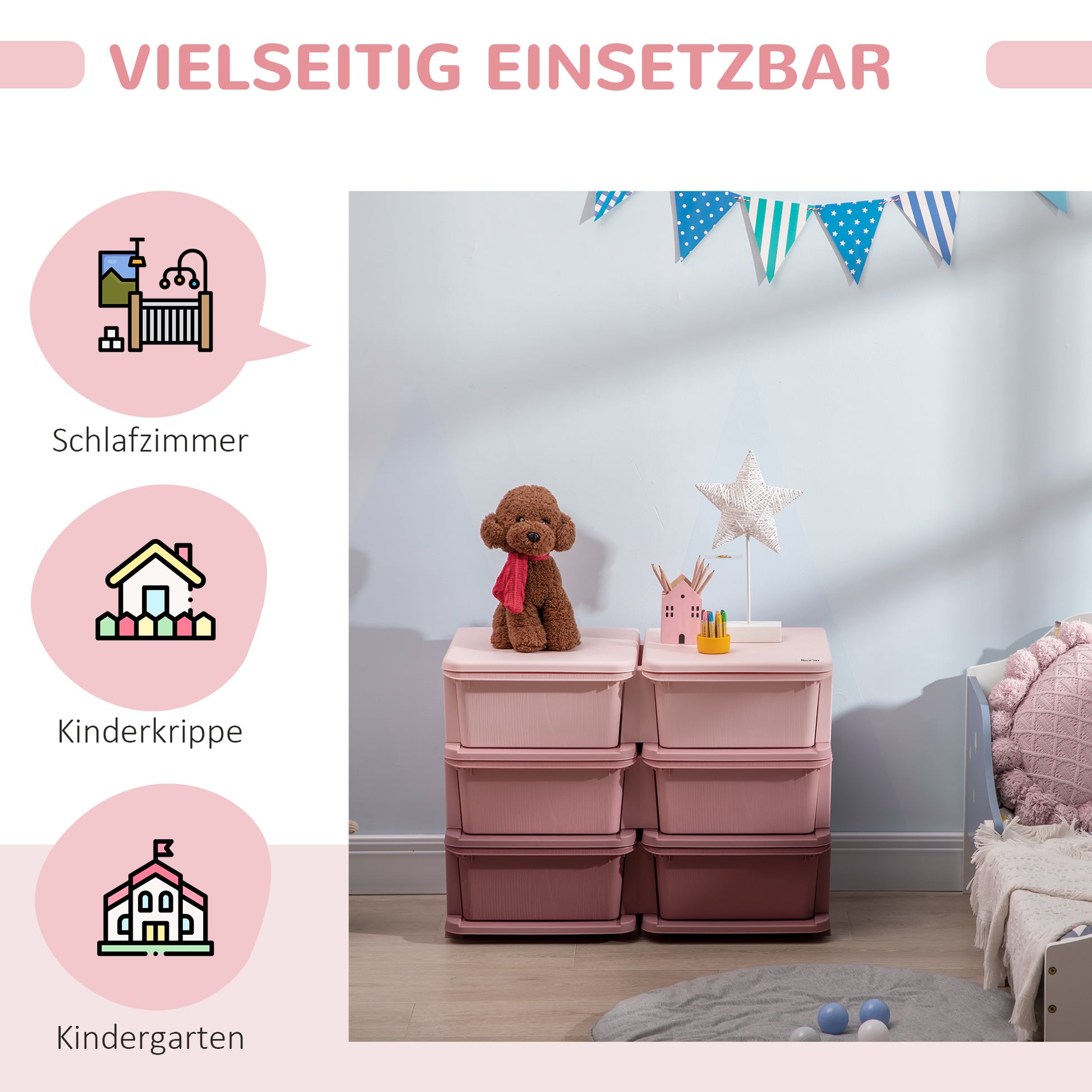 Drawer Cabinet for Kids with Storage Space Storage Boxes Toy Organizer Toy Chest Six Levels for Kids' Room 3-6 Years Children's Furniture Pink 75 x 37 x 56.5 cm