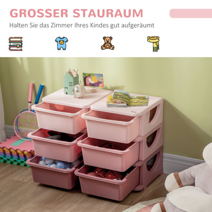 Drawer Cabinet for Kids with Storage Space Storage Boxes Toy Organizer Toy Chest Six Levels for Kids' Room 3-6 Years Children's Furniture Pink 75 x 37 x 56.5 cm
