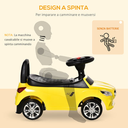 Ride-On Car for Kids with Steering Wheel, Headlights, and Integrated Music, Car for Kids in PP and Metal, 63.5x28x36 cm, Yellow