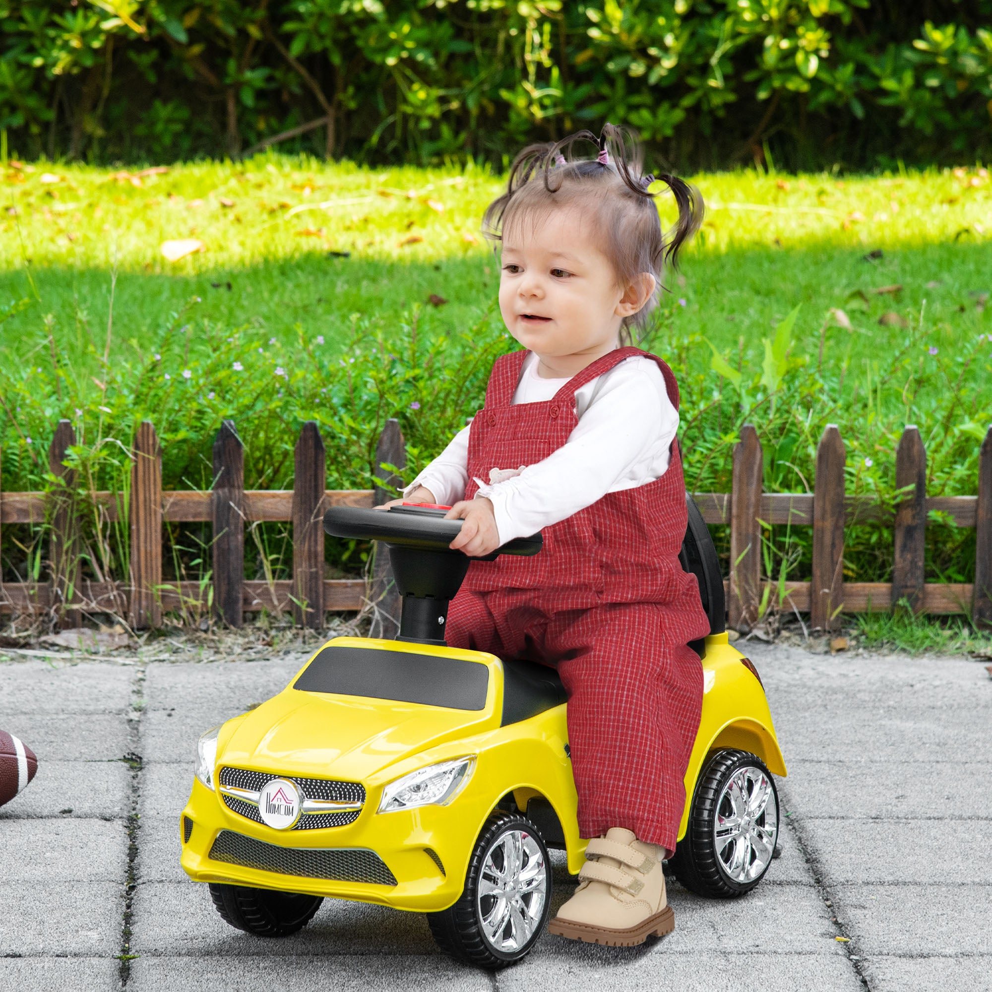 Ride-On Car for Kids with Steering Wheel, Headlights, and Integrated Music, Car for Kids in PP and Metal, 63.5x28x36 cm, Yellow