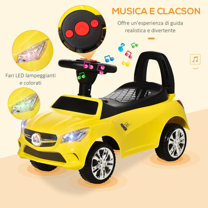 Ride-On Car for Kids with Steering Wheel, Headlights, and Integrated Music, Car for Kids in PP and Metal, 63.5x28x36 cm, Yellow