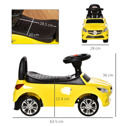 Ride-On Car for Kids with Steering Wheel, Headlights, and Integrated Music, Car for Kids in PP and Metal, 63.5x28x36 cm, Yellow