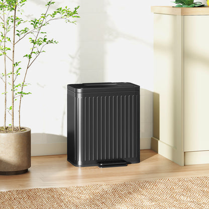 40L Dual-Compartment Step Trash Can — 2 x 20L Removable Inner Buckets, Soft-Close Lid & Hold-Open, Fingerprint-Resistant — Black