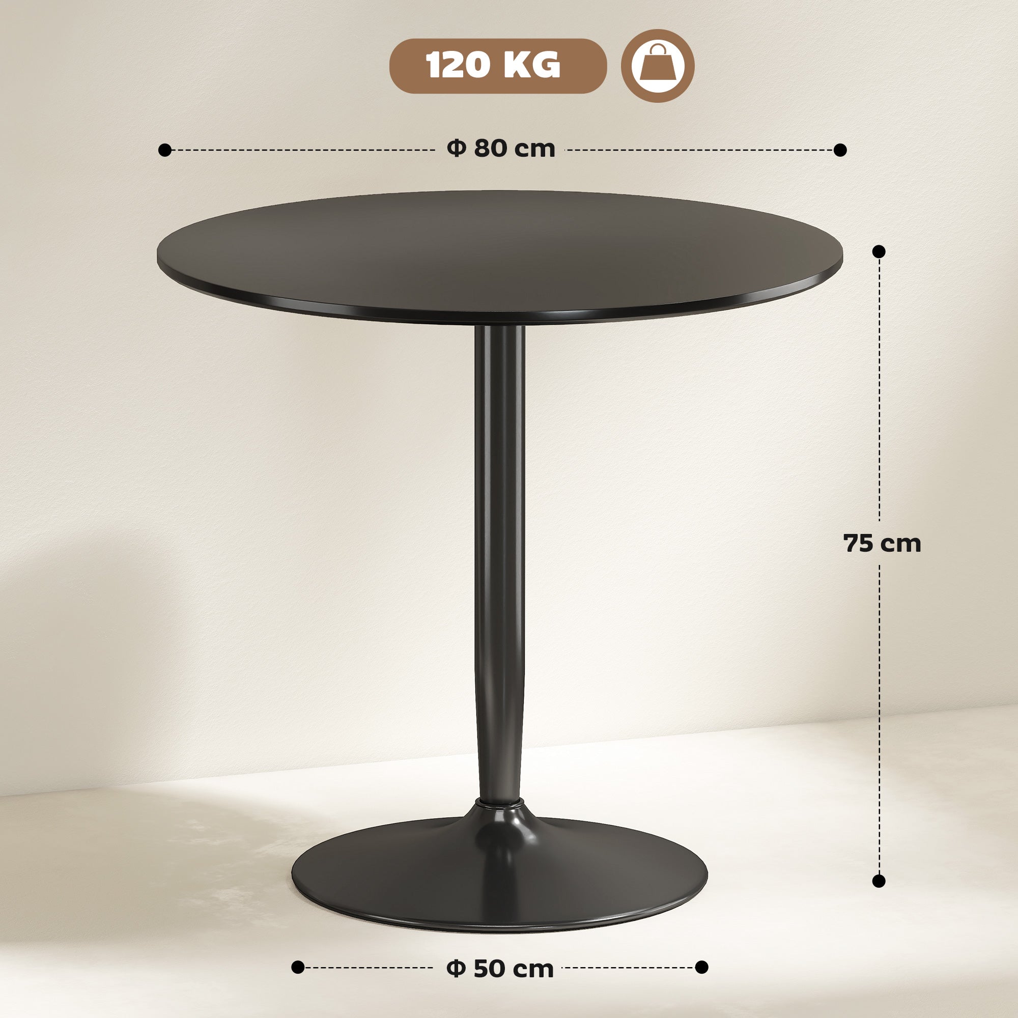 Round Dining Table 31.5" Ø x 29.5" H – 2-Person Kitchen Table with Powder-Coated Steel Pedestal and Anti-Slip Feet, Modern Small Dining Table, Black