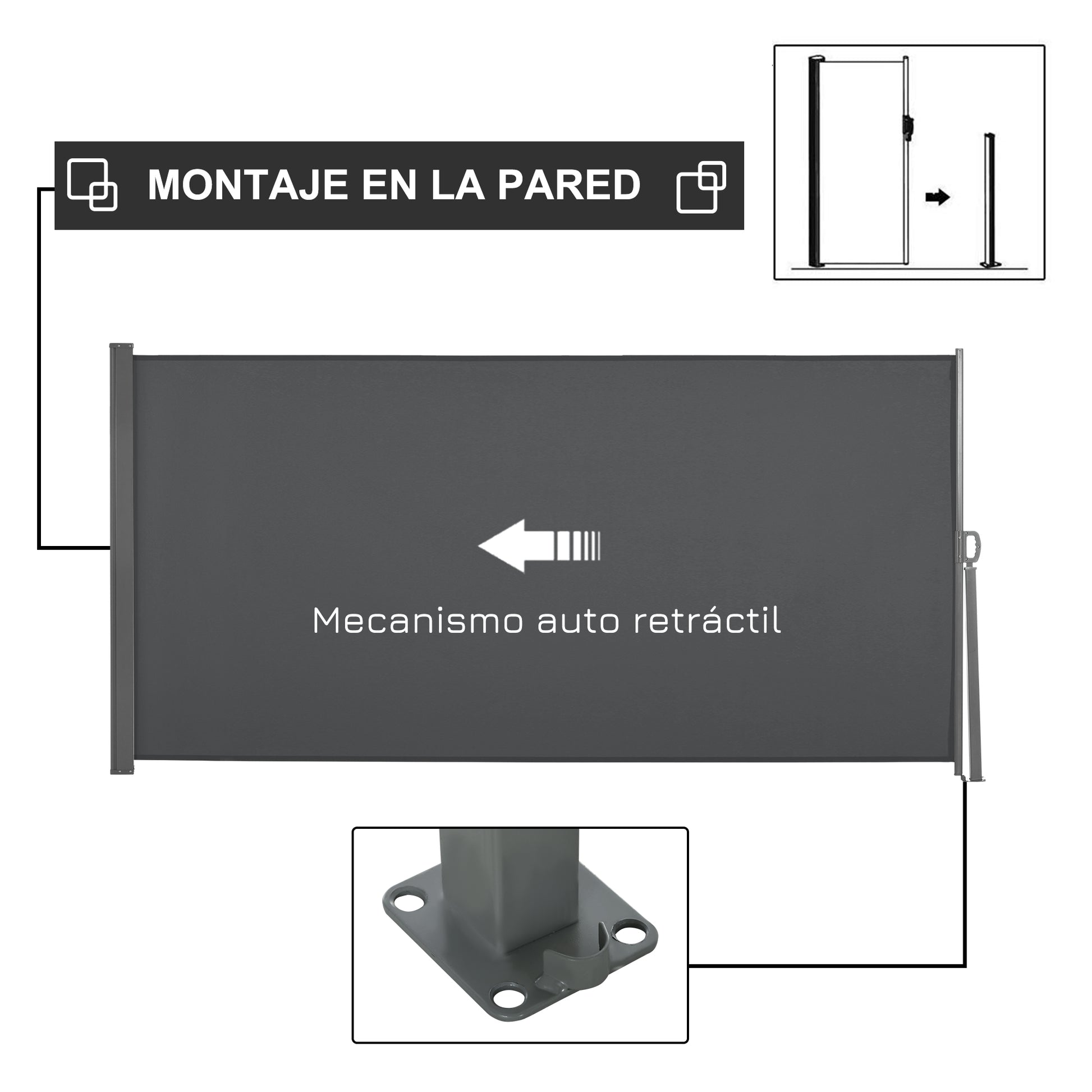 Retractable Side Awning 300x160 cm Roll-up Screen Privacy Screen Waterproof and Anti-UV Protects Privacy for Garden Balcony Terrace Gray
