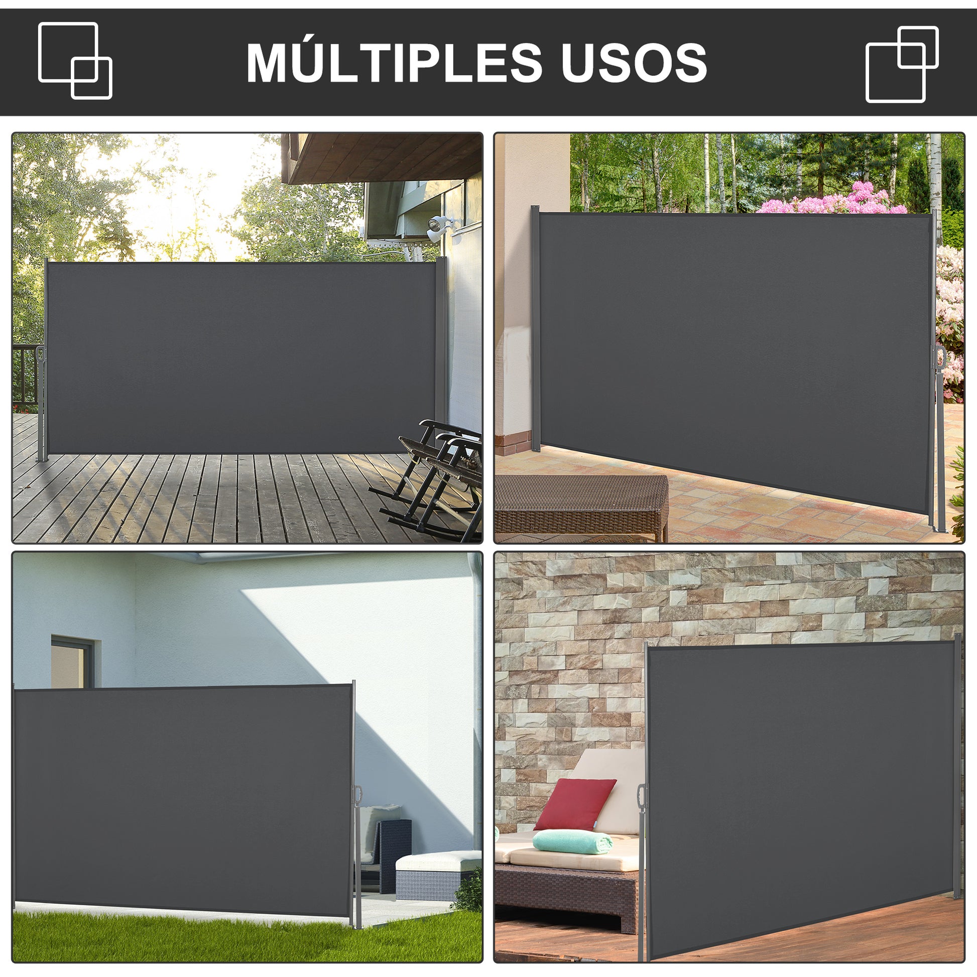 Retractable Side Awning 300x160 cm Roll-up Screen Privacy Screen Waterproof and Anti-UV Protects Privacy for Garden Balcony Terrace Gray