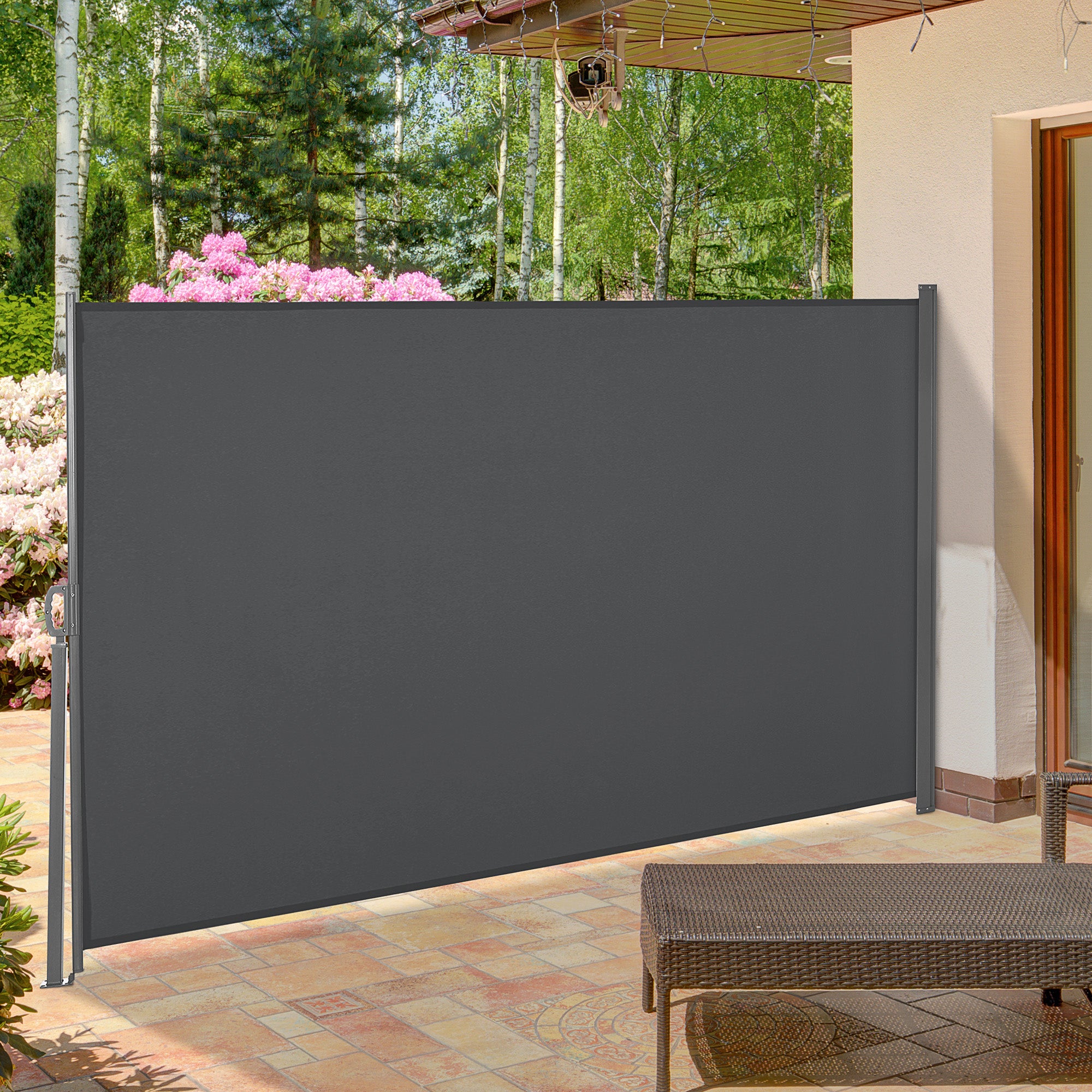 Retractable Side Awning 300x160 cm Roll-up Screen Privacy Screen Waterproof and Anti-UV Protects Privacy for Garden Balcony Terrace Gray