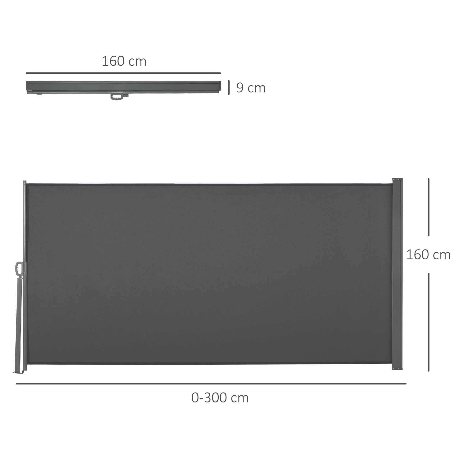 Retractable Side Awning 300x160 cm Roll-up Screen Privacy Screen Waterproof and Anti-UV Protects Privacy for Garden Balcony Terrace Gray