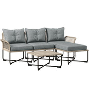 5-Piece Gray Synthetic Rattan Garden Furniture Set Outdoor Garden Includes 2 Corner Sofas, 1 Outdoor Sofa, 1 Footstool, 1 Coffee Table with Cushions