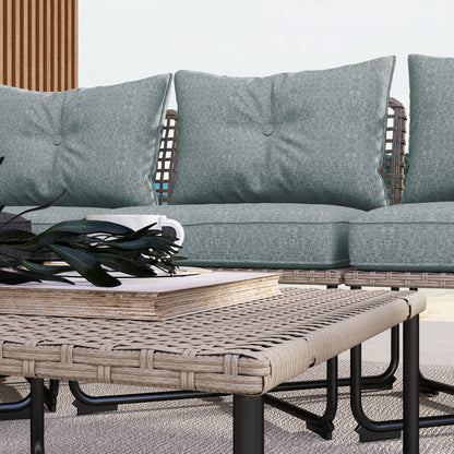 5-Piece Gray Synthetic Rattan Garden Furniture Set Outdoor Garden Includes 2 Corner Sofas, 1 Outdoor Sofa, 1 Footstool, 1 Coffee Table with Cushions