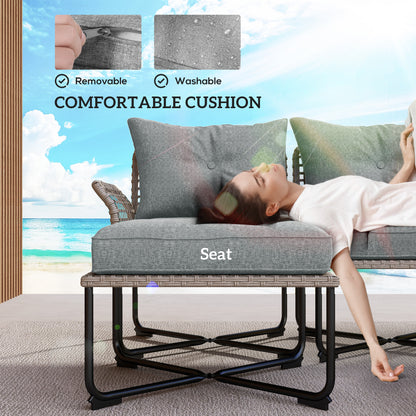 5-Piece Gray Synthetic Rattan Garden Furniture Set Outdoor Garden Includes 2 Corner Sofas, 1 Outdoor Sofa, 1 Footstool, 1 Coffee Table with Cushions