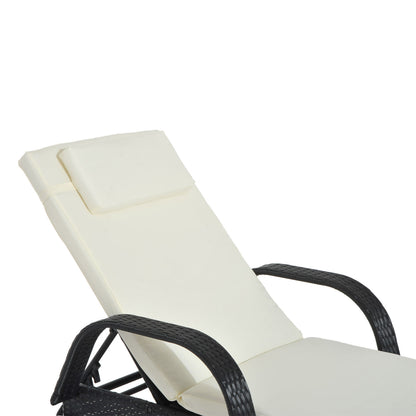 Poly Rattan Sun Lounger with 5-Position Adjustable Backrest, Cushion Pad, Wheels, Pillow, 160 kg Load Capacity Reclining Chair for Garden, 200x73x30-103cm, Black