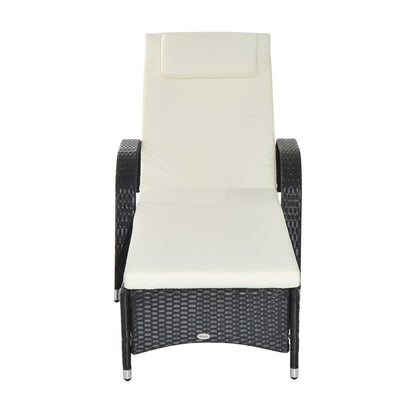 Poly Rattan Sun Lounger with 5-Position Adjustable Backrest, Cushion Pad, Wheels, Pillow, 160 kg Load Capacity Reclining Chair for Garden, 200x73x30-103cm, Black