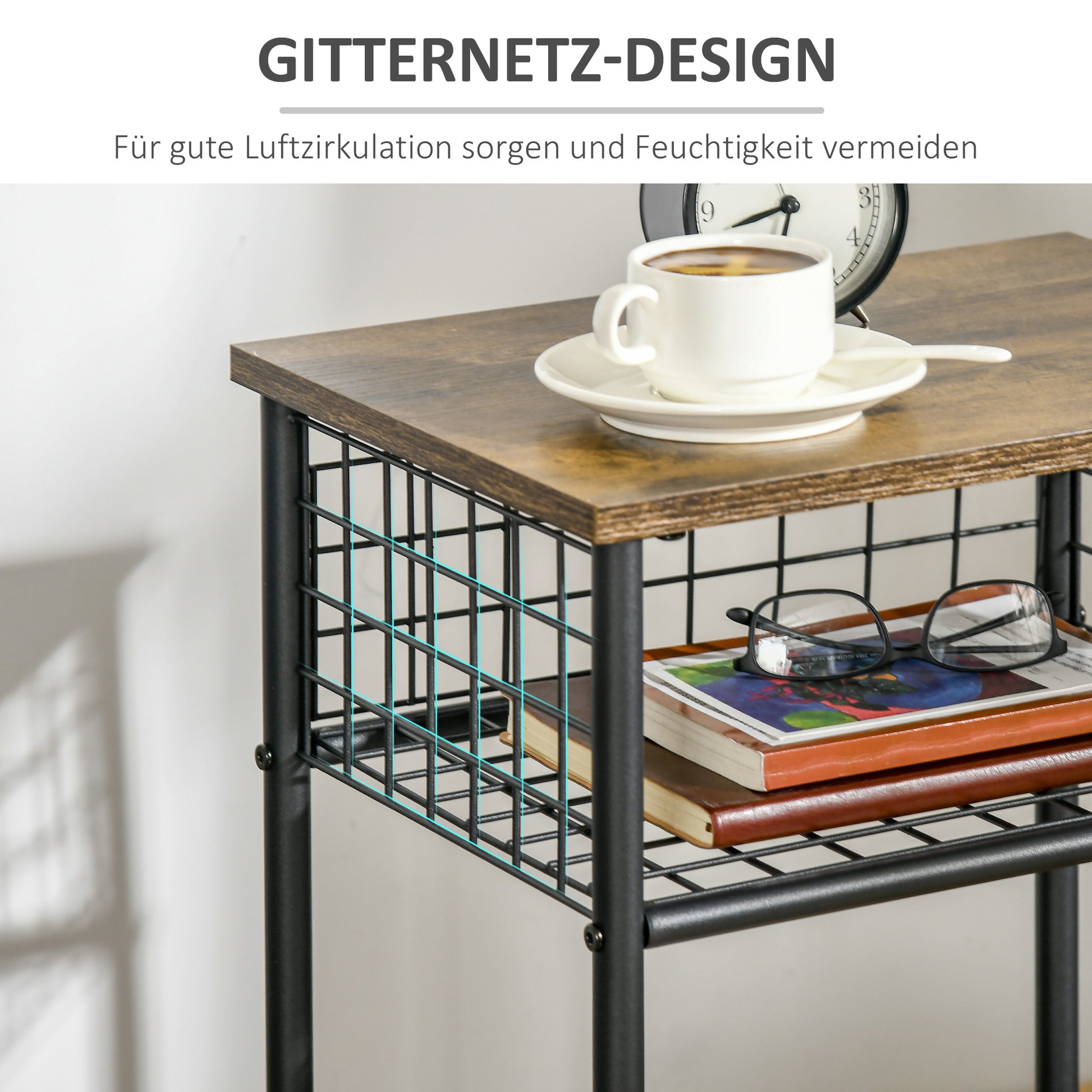 Kitchen Cart Trolley with 3 Levels Serving Cart with Worktop and 2 Storage Baskets, Kitchen Shelf on Wheels, Storage Cart for Kitchen Bathroom Office Living Room Rustic Brown
