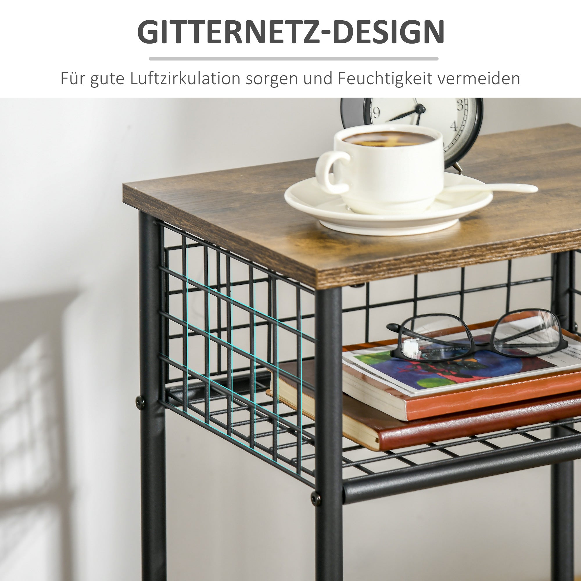 Kitchen Cart Trolley with 3 Levels Serving Cart with Worktop and 2 Storage Baskets, Kitchen Shelf on Wheels, Storage Cart for Kitchen Bathroom Office Living Room Rustic Brown