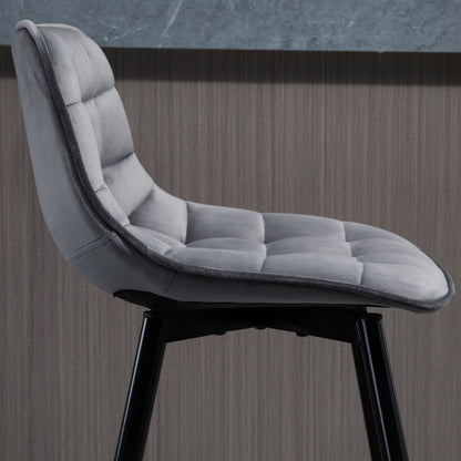 Set of 2 High Stools in Nordic Style with Backrest and Footrest, Stools with Velvet Effect Fabric and Metal, 45x47x88 cm, Gray