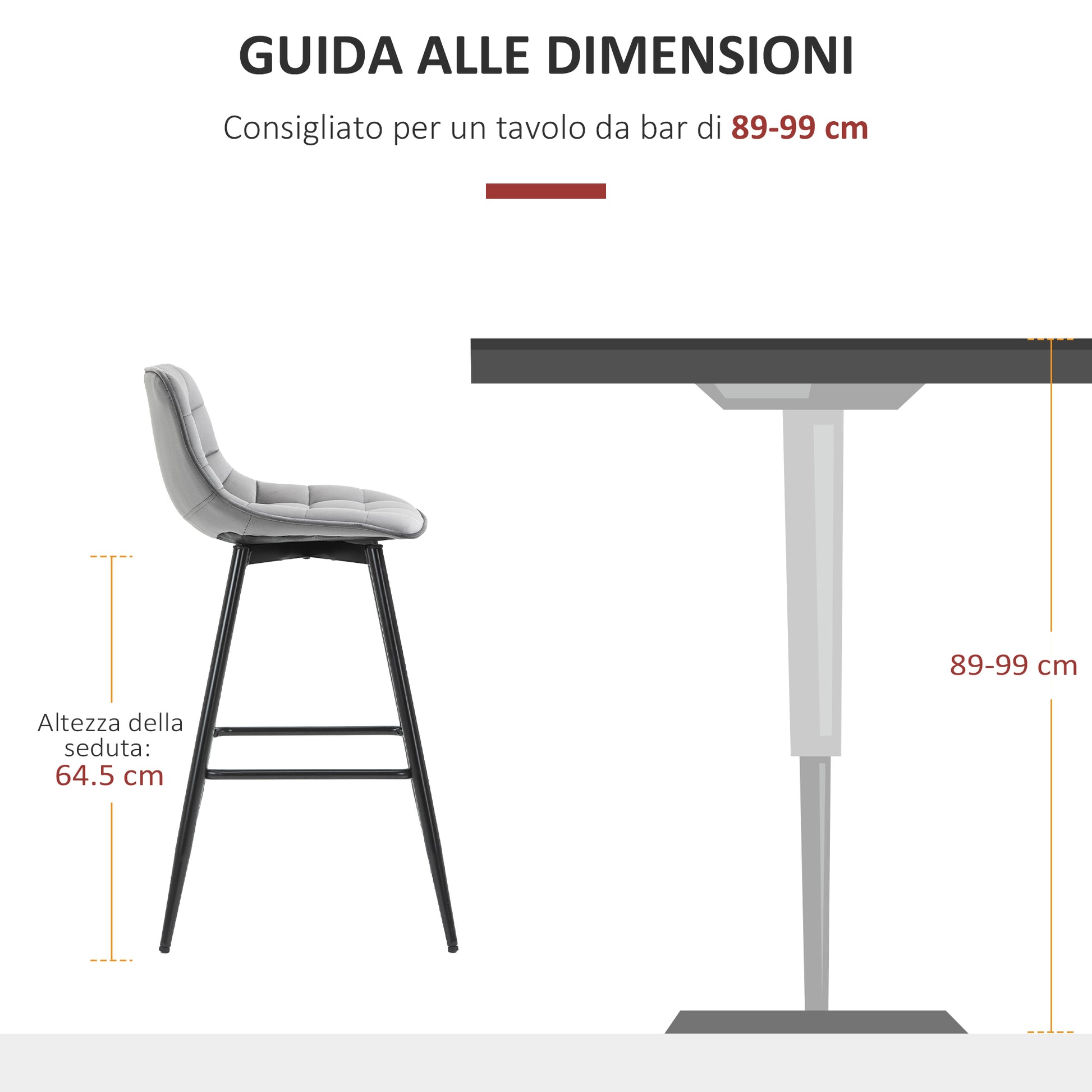Set of 2 High Stools in Nordic Style with Backrest and Footrest, Stools with Velvet Effect Fabric and Metal, 45x47x88 cm, Gray