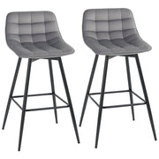 Set of 2 High Stools in Nordic Style with Backrest and Footrest, Stools with Velvet Effect Fabric and Metal, 45x47x88 cm, Gray